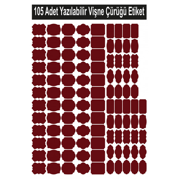 Siyah 105 Adet Yazılabilir Etiket , Kavanoz Sticker , Farklı Şekil Ve Farklı Boyutlarda Bordo - 1