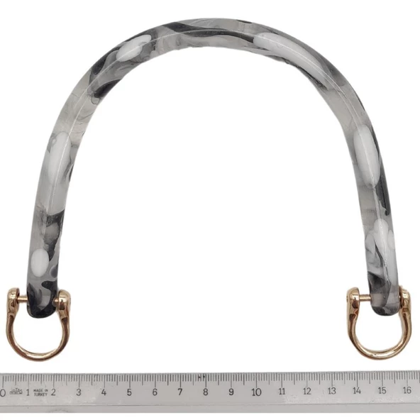 Çanta Aksesuar 16 cm Akrilik Siyah Beyaz Leopar Çanta Tutma Sapı Light Gold Metalli - 3