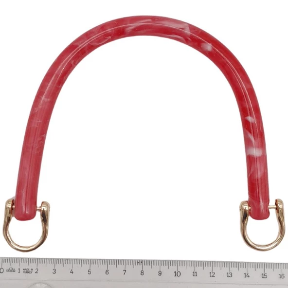 Çanta Aksesuar 16 cm Akrilik Kırmızı Renk Çanta Tutma Sapı Light Gold Metalli - 3