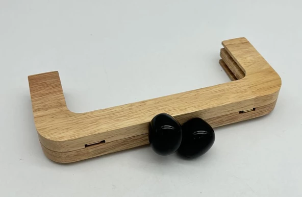 Çanta Aksesuar 20 Cm  Oval Siyah Toplu Ahşap Burs