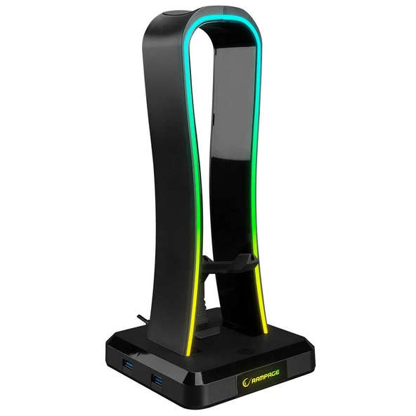 Rampage X-BASE Siyah RGB Işıklı 4-Usb Port Kulaklık İçin Stand