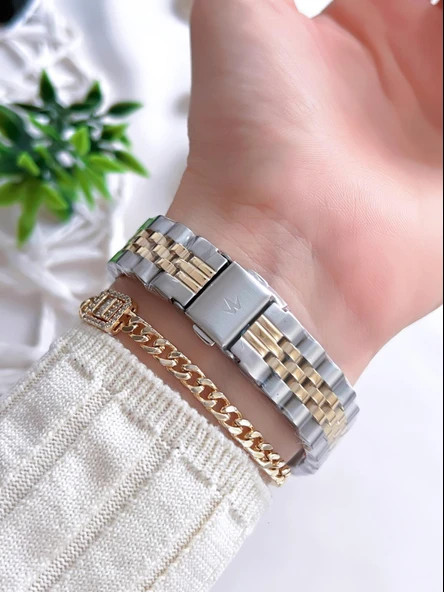 Wesse Çelik Kordon Takvimli Kadran 3 Atm Suya Dayanıklı Kadın Kol Saati+Bileklik BW.113404.Y1 - Resim 3