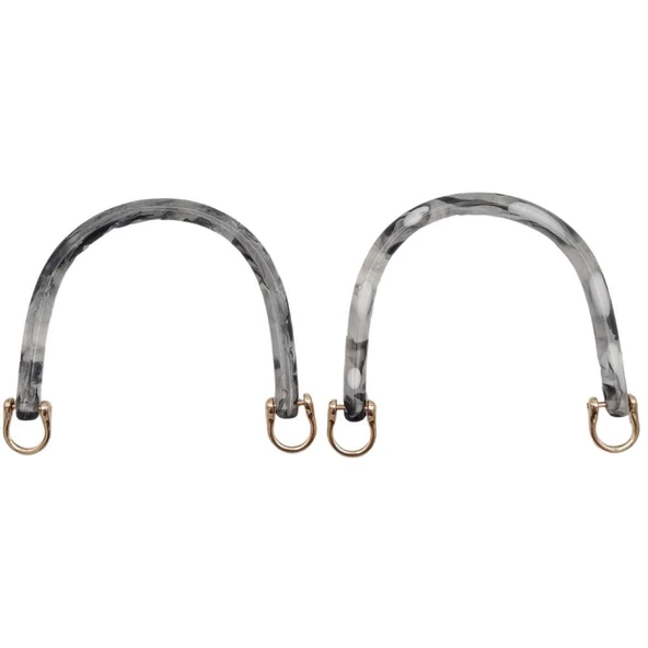 Çanta Aksesuar 16 cm Akrilik Siyah Beyaz Leopar Çanta Tutma Sapı Light Gold Metalli - 2