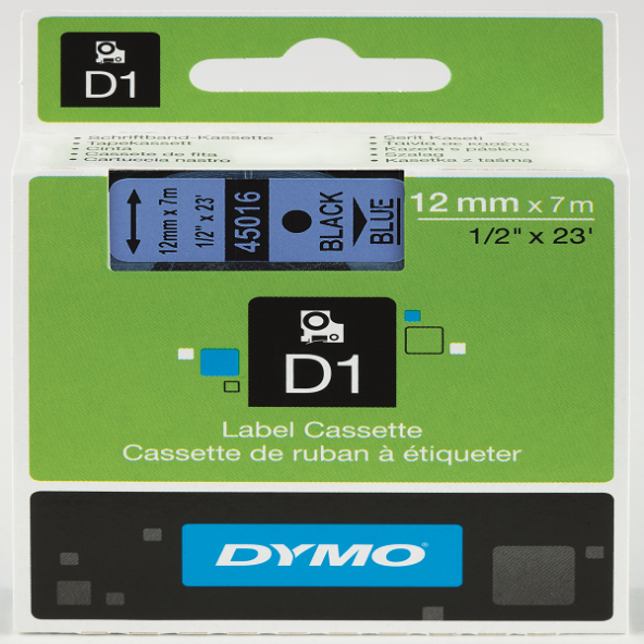Dymo D1 Şerit Standart 12 MMx7 MT Mavi Üzerine Siyah 45016 ürün görseli