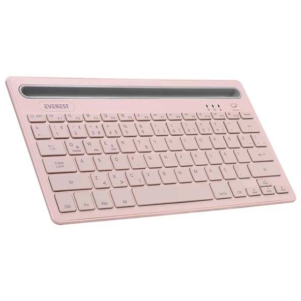 Everest Pembe-Gri Bluetooth Ultra İnce+Şarjlı Q Mac-Win-Android-Ios Uyumlu Kablosuz klavye