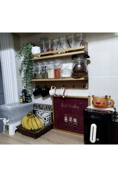 Kahve Köşesi 2 Li Raf Set Terek Ceviz Rengi Modern - 3