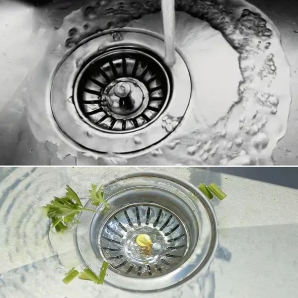 BUFFER® Paslanmaz Çelik Mutfak Evye Lavabo Süzgeci Lavabo Gideri Atık Gıda Tıpası - 2