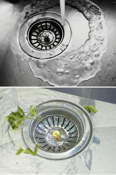 BUFFER® Paslanmaz Çelik Mutfak Evye Lavabo Süzgeci Lavabo Gideri Atık Gıda Tıpası - 7