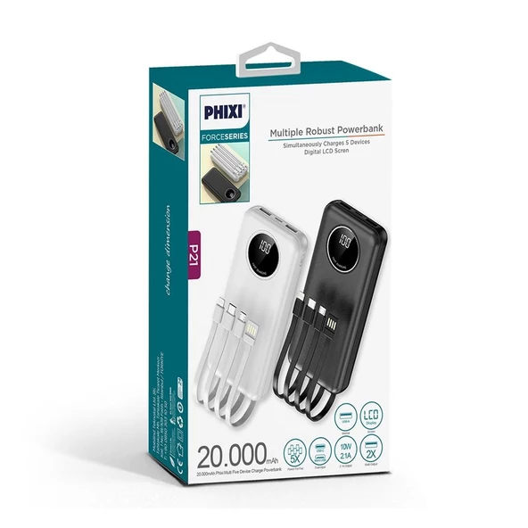 Force P21 Led Ekranlı Micro Lightning Type-c Ve Usb-a Kablolu 20.000mah Powerbank - 3