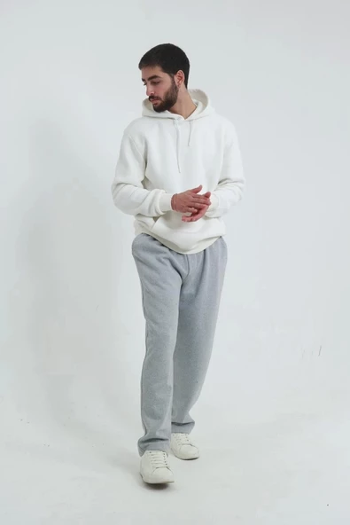 Erkek İçi Polarlı İki İplik Beli Bağcıklı Gri Jogger Eşofman Altı - 5