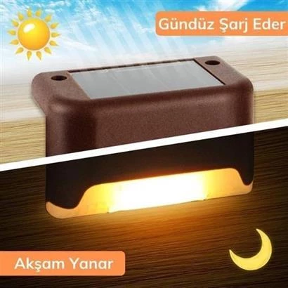 Solar Güneş Enerjili Şarj Edilen Köşebent Merdiven Veranda Bahçe Yolu Led Lamba Işık 4 Adet - 11