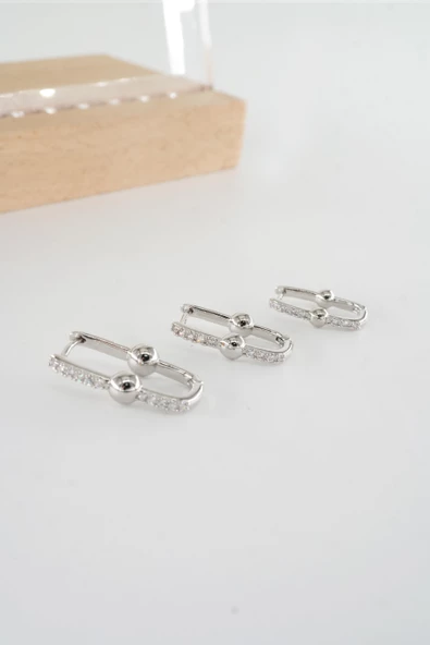 Kadın Vip Seri  Antialerjik Baget Zirkon Taşlı 3'lü Küpe - Resim 3