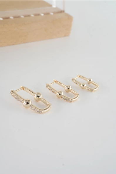 Kadın Vip Seri  Antialerjik Baget Zirkon Taşlı 3'lü Küpe - Resim 2