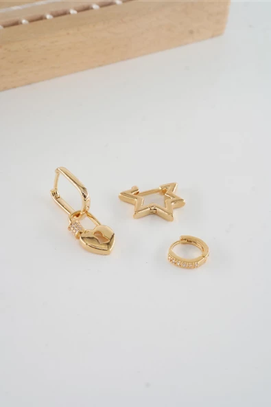 Kadın Vip Seri  Antialerjik Baget Zirkon Taşlı 3'lü Küpe - Resim 3