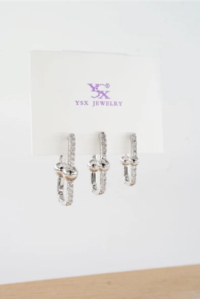 Kadın Vip Seri  Antialerjik Baget Zirkon Taşlı 3'lü Küpe ürün görseli