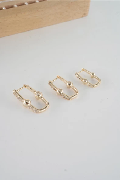 Kadın Vip Seri  Antialerjik Baget Zirkon Taşlı 3'lü Küpe - Resim 3