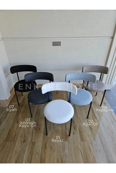 Enkare Oliva Masa Badem Sandalye Takımı - Açılabilir Yuvarlak Mdf Masa + 4 Sandalye - 8