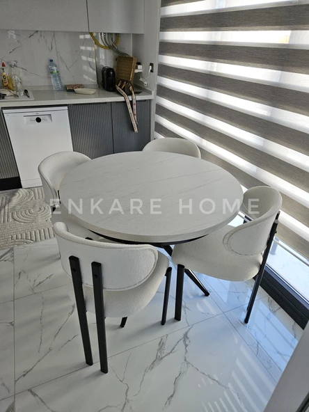 Enkare Oliva Masa Badem Sandalye Takımı - Açılabilir Yuvarlak Mdf Masa + 4 Sandalye - 6