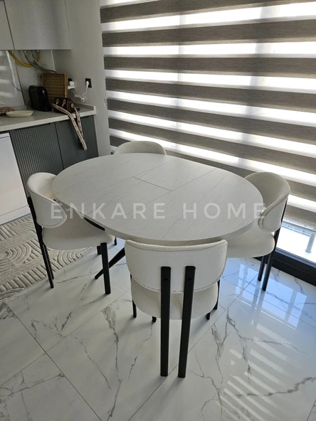 Enkare Oliva Masa Badem Sandalye Takımı - Açılabilir Yuvarlak Mdf Masa + 4 Sandalye - 5