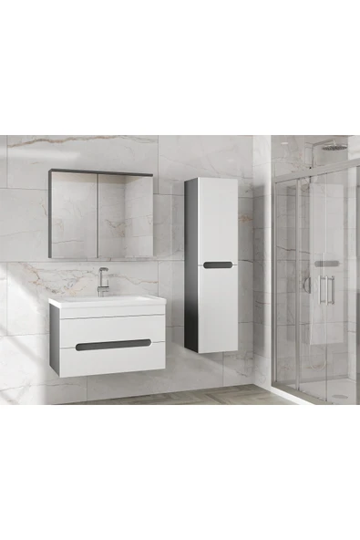 Alfa Banyo ALPİ (80+35) 115 cm MDF Boy Dolaplı Lavabolu Banyo Dolabı Seti--HAZIR KURULU--