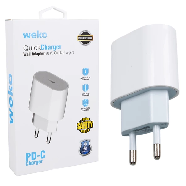 WEKO WK-26524 BEYAZ PD 20 WATT IPHONE TYPE-C HIZLI ŞARJ BAŞLIĞI