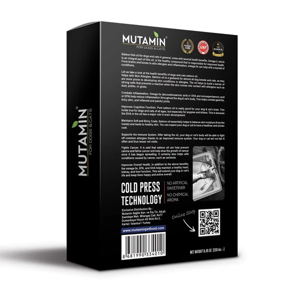 Mutamin Kedi Köpek için Norveç Somon Yağı Soğuk Sıkım 250mL