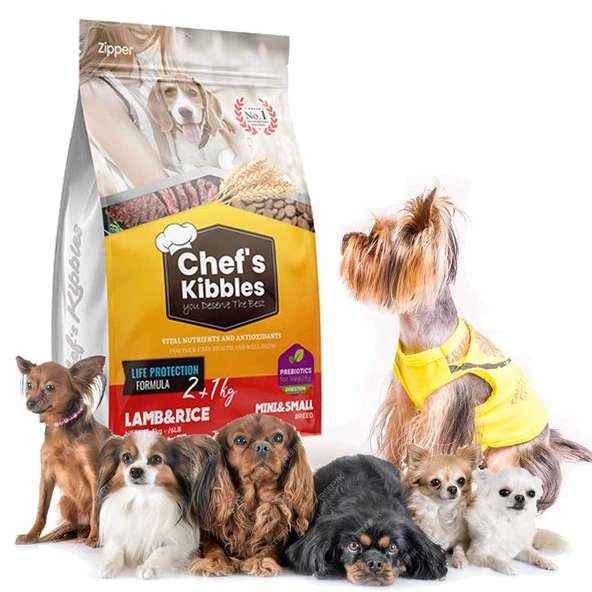 Chefs Kibbles 9KG  2+1 Paket  Mini ve Küçük Irk Köpek Maması Kuzu Etli Pirinçli