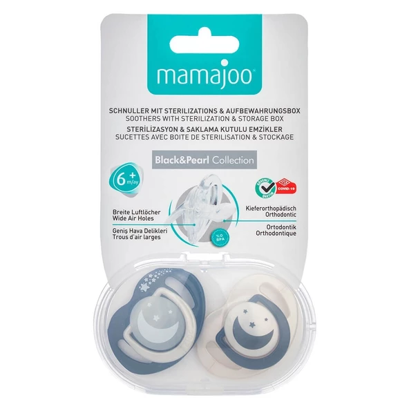 Mamajoo Sterilizasyon&Saklama Kutulu Black&Pearl Desenli İkili Ortodontik Emzik/6 Ay+ - 7