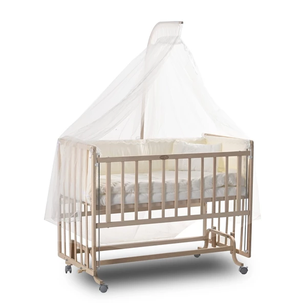 ComfyMax Sallanır Anne Yanı Doğal Ahşap Beşik ve Uyku Seti - 60x120 cm - 6