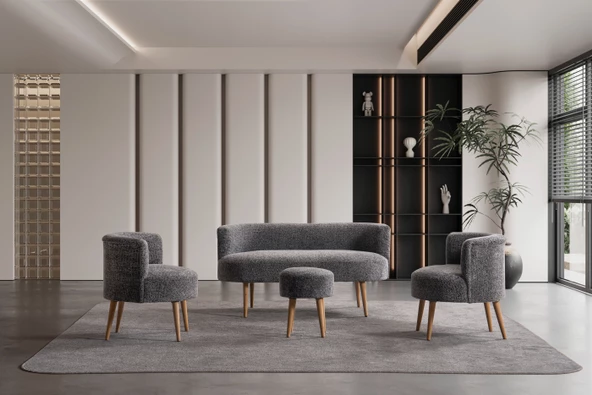 PANDA Çay Seti Koltuk Takımı,Berjer Ve Puf (Ofis Balkon Cafe Bahçe Salon Mobilyası) (4) Lü Takım  Renkli - Resim 2