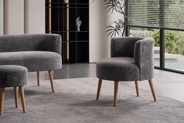 PANDA Çay Seti Koltuk Takımı,Berjer Ve Puf (Ofis Balkon Cafe Bahçe Salon Mobilyası) (4) Lü Takım  Renkli - Resim 4