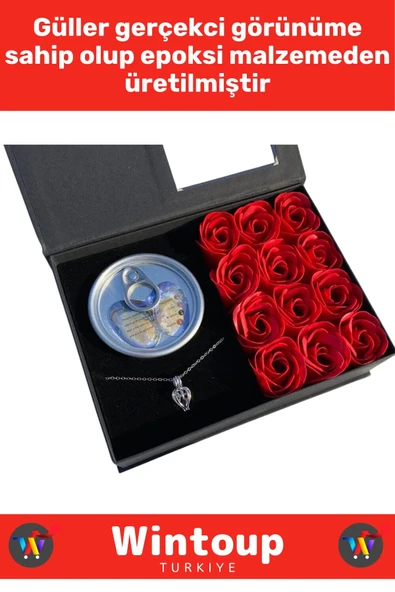 Premium Seri Anne Arkadaş Sevgiliye Hediye Kırmızı Güllü Özel Kutulu İSTİRİDYE İNCİ KOLYE SETİ - 2