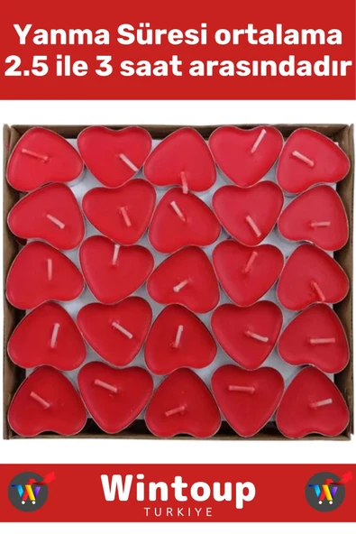 Premium Şık Dekoratif Ambians Sevgililer Günü Özel Gün Süslemesi 50 Adet KIRMIZI KALPLİ TEALIGHT MUM - 2