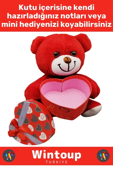 Özel Seri Kız Arkadaş Sevgiliye Hediyelik Sevgililer Günü Özel Gün KALP KUTULU Kırmızı PELUŞ AYICIK - Resim 2