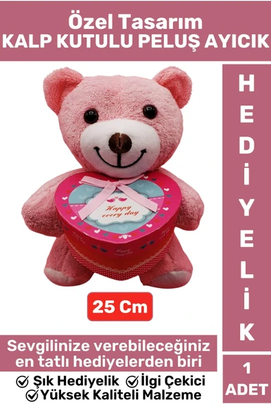 Özel Tasarım Kız Arkadaş Sevgiliye Hediyelik Sevgililer Günü Özel Gün KALP KUTULU Pembe PELUŞ AYICIK ürün görseli