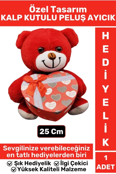 Özel Seri Kız Arkadaş Sevgiliye Hediyelik Sevgililer Günü Özel Gün KALP KUTULU Kırmızı PELUŞ AYICIK ürün görseli