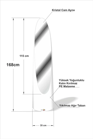 İlginç Değişik Yuvarlak 168 Cm Hediyelik Beyaz Silindir Elips Boy Banyo Ofis Mağaza Salon Aynası - Resim 3