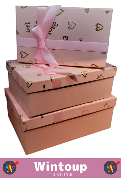 Premium Özel Gün Doğum Günü Hediyelik Sevgililer Günü Hediye Kutusu 3'lü KURDELELİ KUTU SETİ - Resim 3