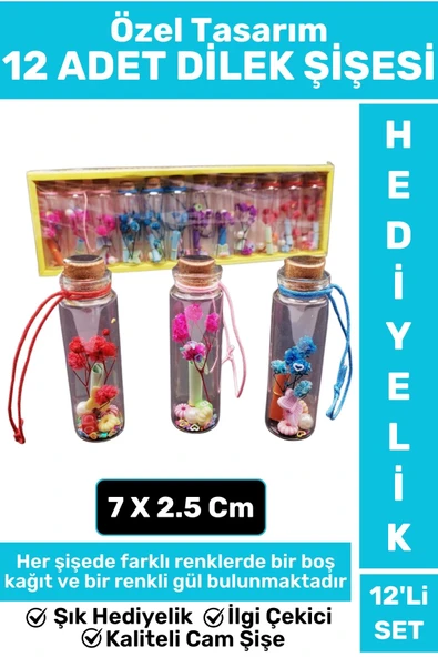 Özel Tasarım Yüksek Kaliteli Cam Dekoratif Hediyelik Sevgili Çift Sevgililer Günü 12'li DİLEK ŞİŞESİ ürün görseli