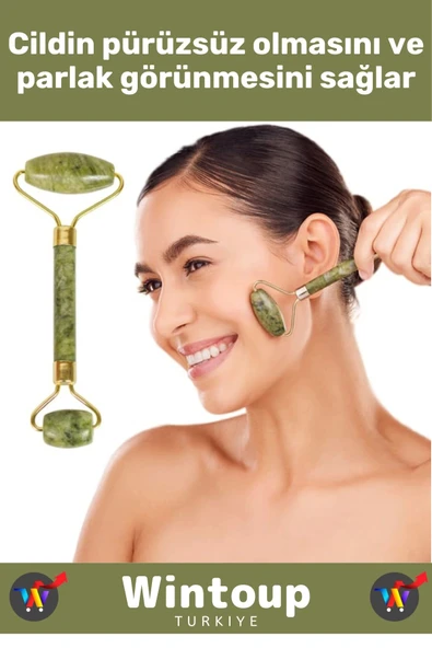 Özel Cilt Yenileyici Gençleştirici Çift Taraflı Şans Getiren YEŞİM TAŞI Jade Roller Yüz Masaj Aleti - 2