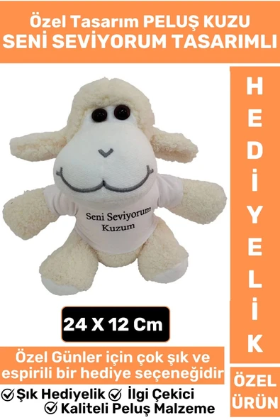 Özel Tasarım Kız Arkadaş Sevgili Sevgililer Günü Özel Gün SENİ SEVİYORUM KUZUM Tasarımlı PELUŞ KUZU ürün görseli