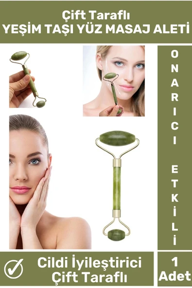 Özel Cilt Yenileyici Gençleştirici Çift Taraflı Şans Getiren YEŞİM TAŞI Jade Roller Yüz Masaj Aleti