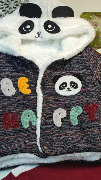 Erkek Bebek Panda Nakışlı BordoTakım - 2