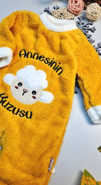 Kız Bebek Kuzu Desenli Welsoft Sarı Tulum - 2