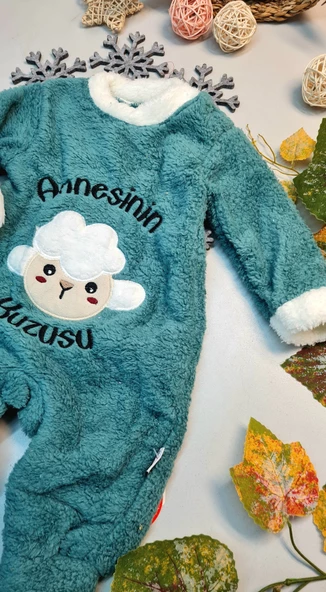 Kız Bebek Kuzu Desenli Welsoft Yeşil Tulum - 2