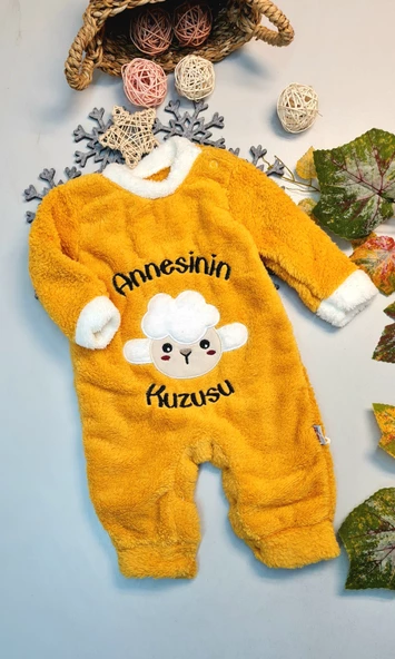 Kız Bebek Kuzu Desenli Welsoft Sarı Tulum