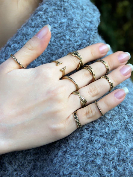 Eklem Yüzük Antik Model 10'lu Ayarlanabilir Eklem Yüzük Seti euy51 - Resim 2