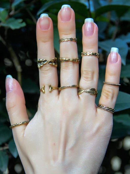 Eklem Yüzük Antik Model 10'lu Ayarlanabilir Eklem Yüzük Seti euy51 - Resim 3