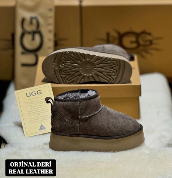 UGG KOYU KAHVERENGİ YÜKSEK TABAN DERİ BOT