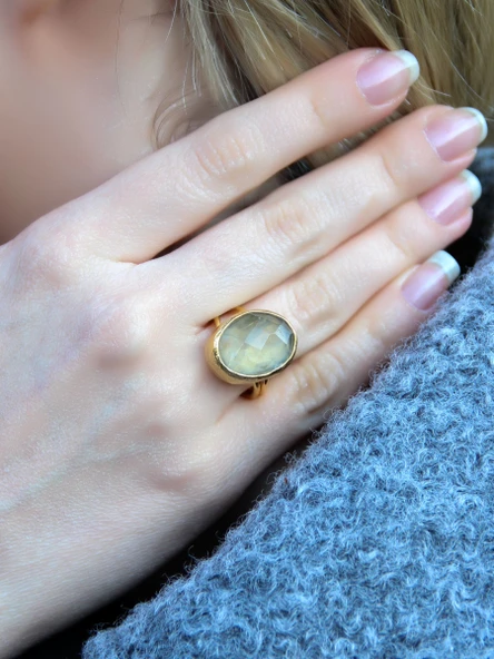 Doğal Taş Sitrin Doğal Taşlı Ayarlanabilir Altın Kaplama Kadın Yüzük eouy3s ürün görseli